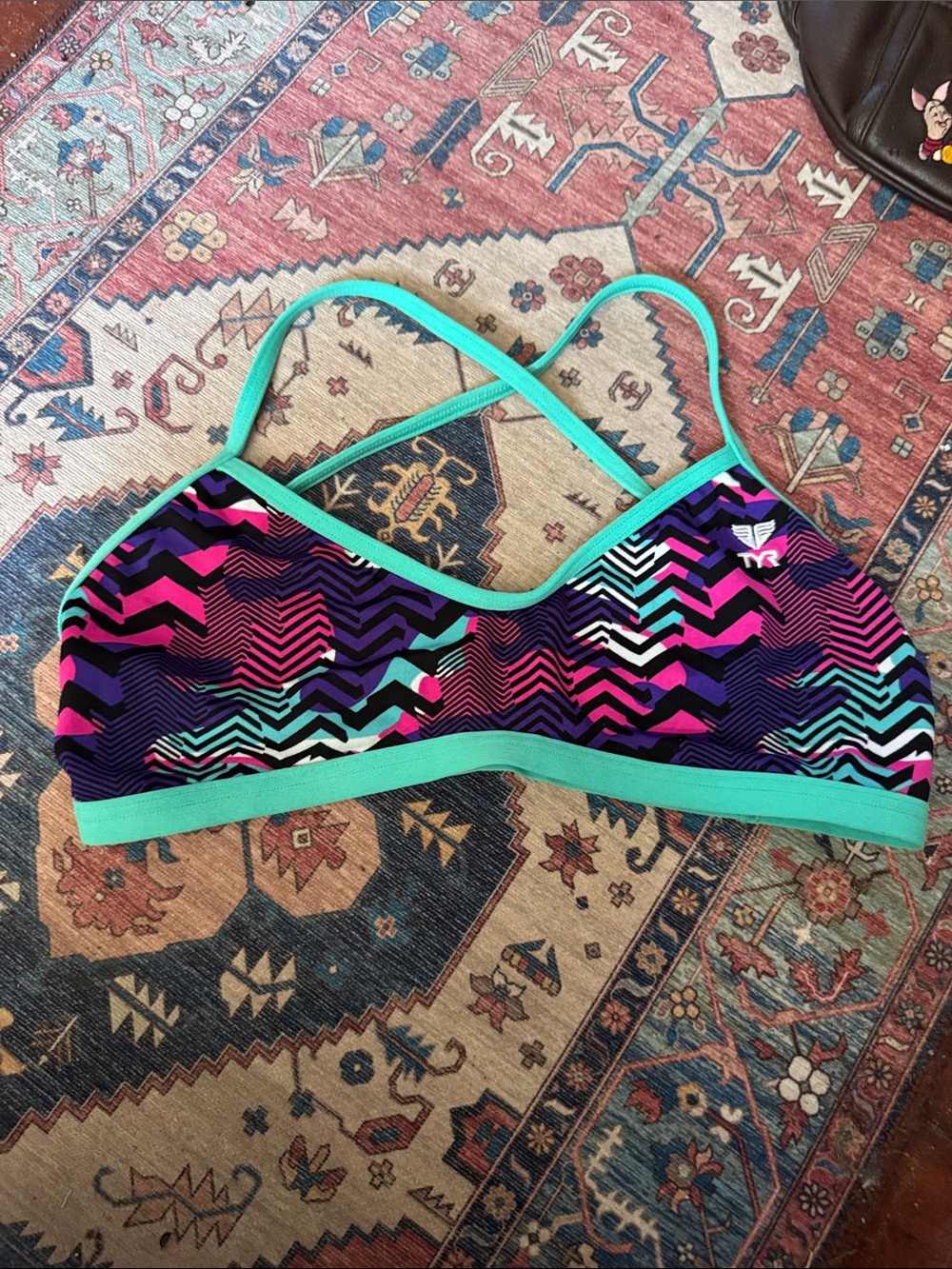 TYR Multicolor Chevron-Print Sports Bra with Teal Trim